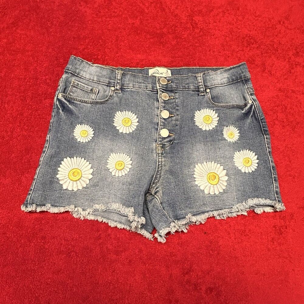 Jordache Daisy Denim Shorts Youth 18 Button Fly Distressed Y2K
